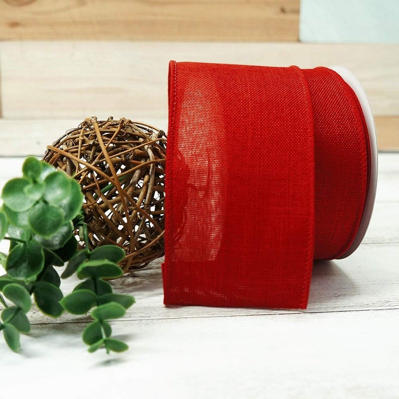 CT CRAFT LLC Burlap Fabric Wired Ribbon 2.5 Inch x 10 Yards Red for Christmas Home Wedding Decor Gift Wrapping Tree Topper Bow Wreath Bouquet DIY Crafts - Image 4